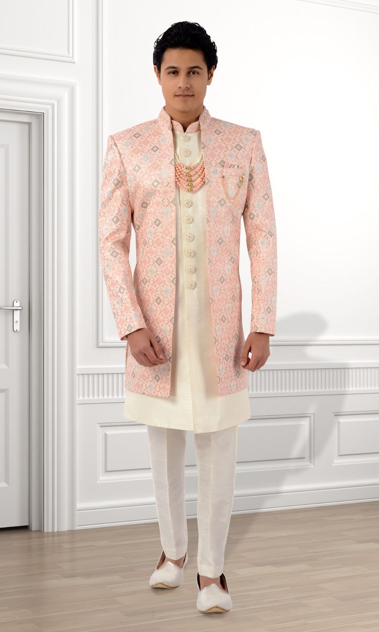 3 Piece Multicolor Jacket Style Sherwani