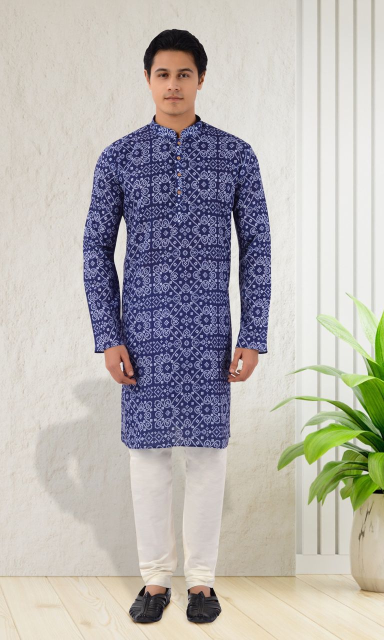 Digital Print Blue Kurta In Cotton Fabric