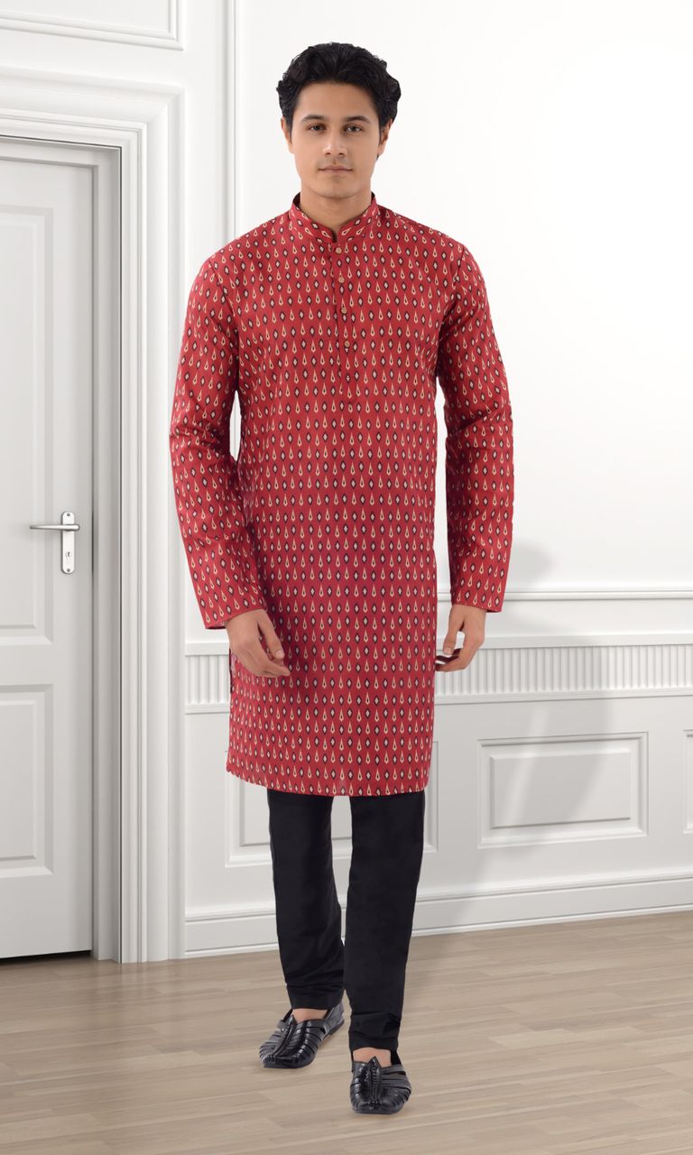 Maroon Digital Print Kurta In Cotton Fabric