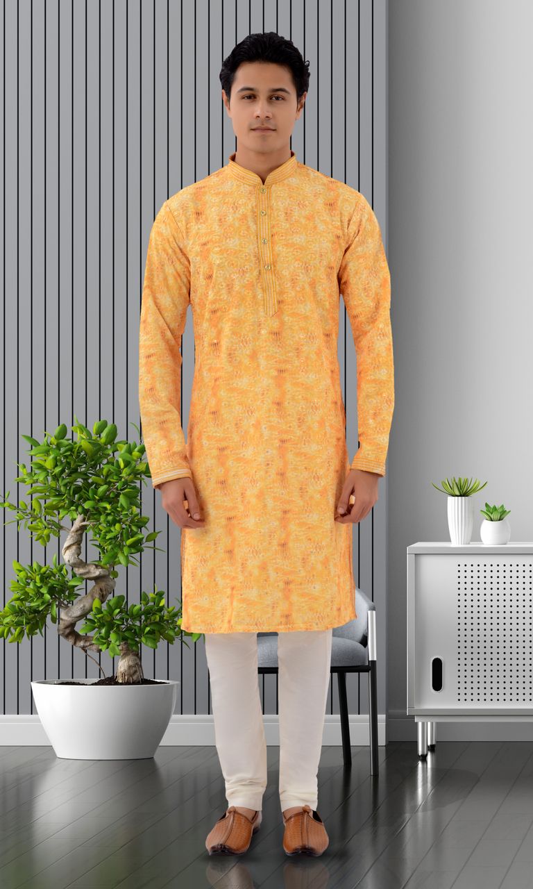 Haldi Ceremony Yellow Kurta With Sequins And Thread Work