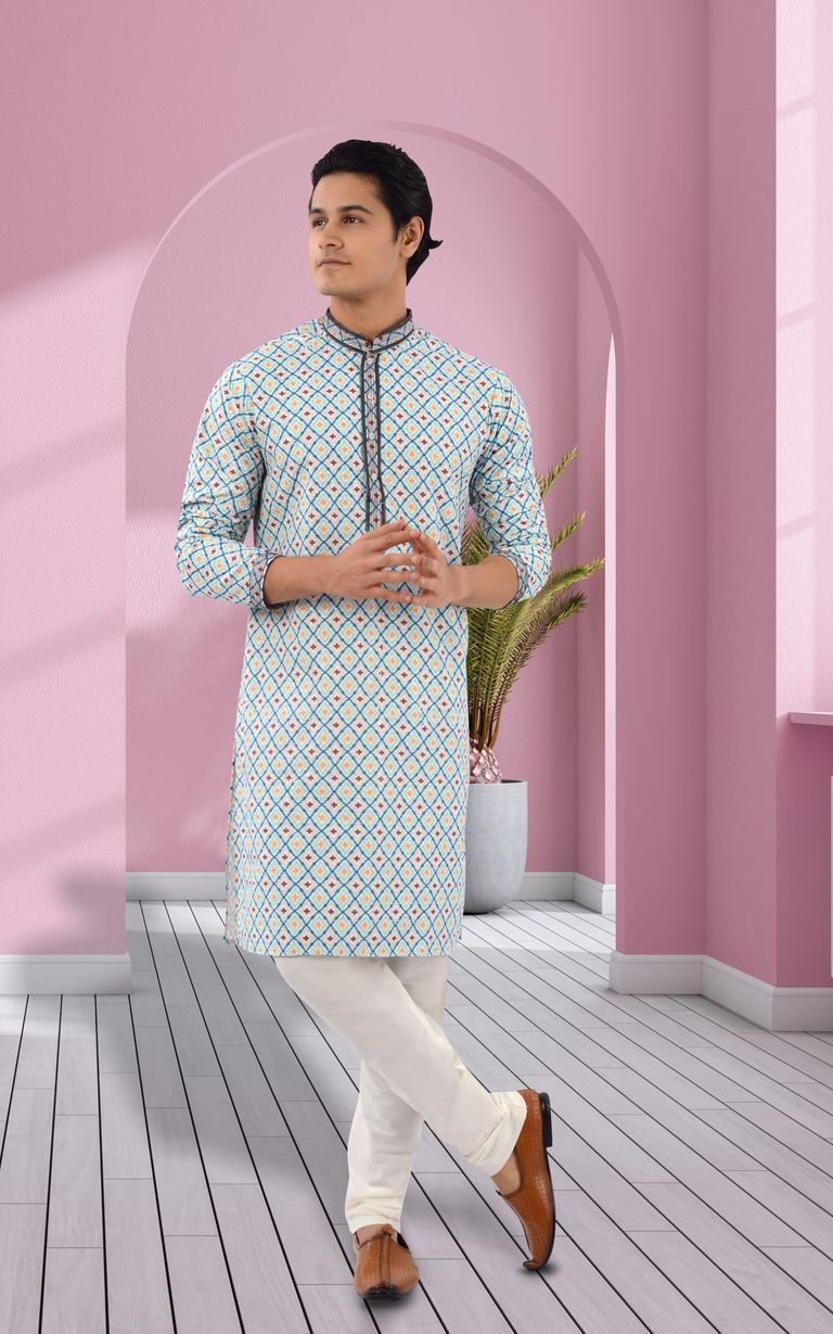 Cotton Silk Fabric Digital Print Kurta With Beautiful Thread Work