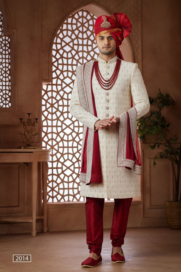 Cream Wedding Sherwani With Rich Handwork