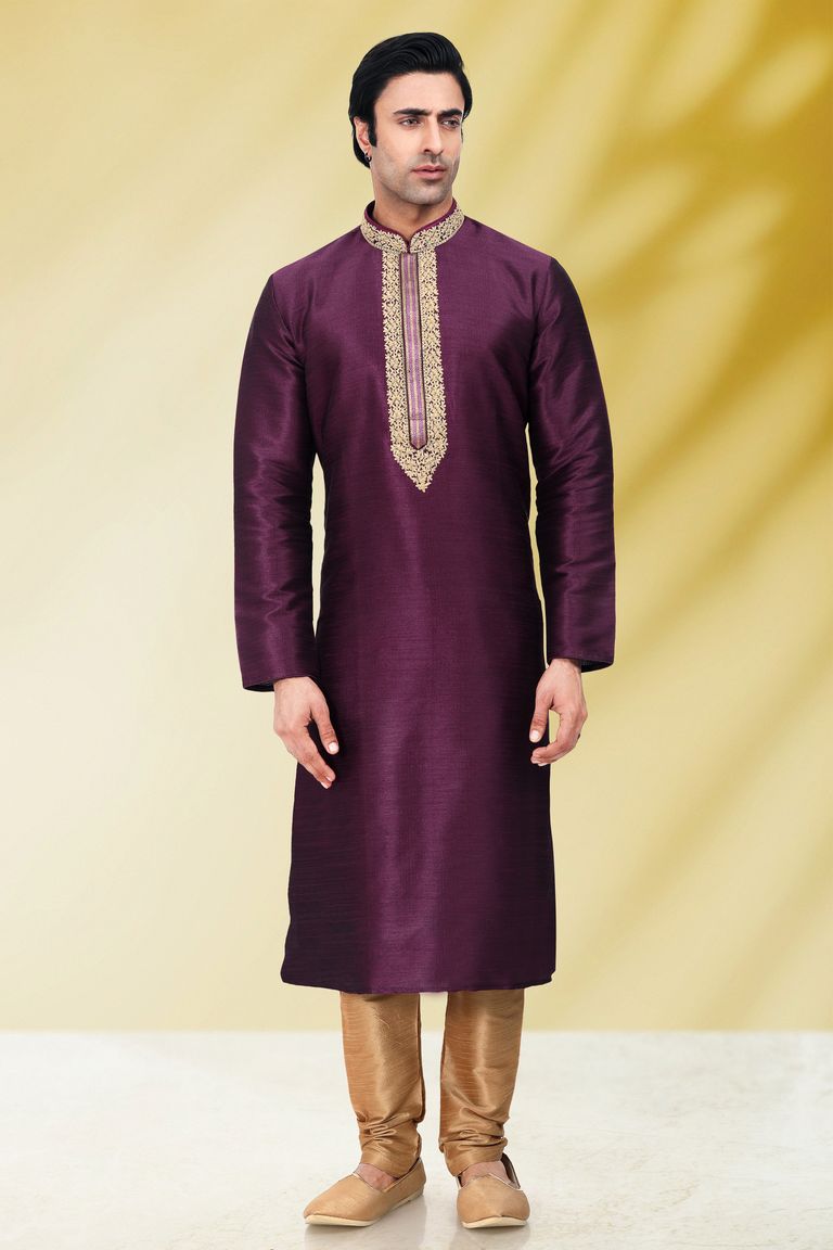 Rich Purple Color Kurta Pajama With Embroidery Work