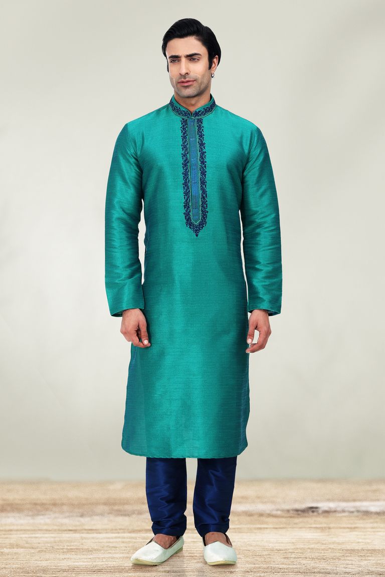 Light Rama Embroidered Kurta With Blue Pajama