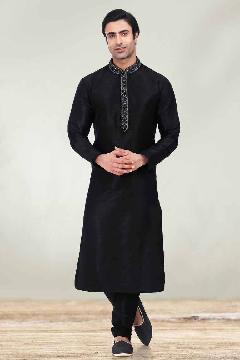 Black Embroidered Kurta With Black Pajama