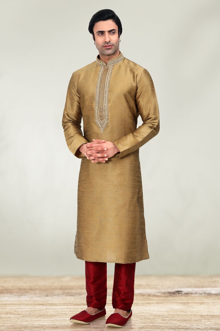 Dark Tortilla Embroidered Kurta With Maroon Pajama