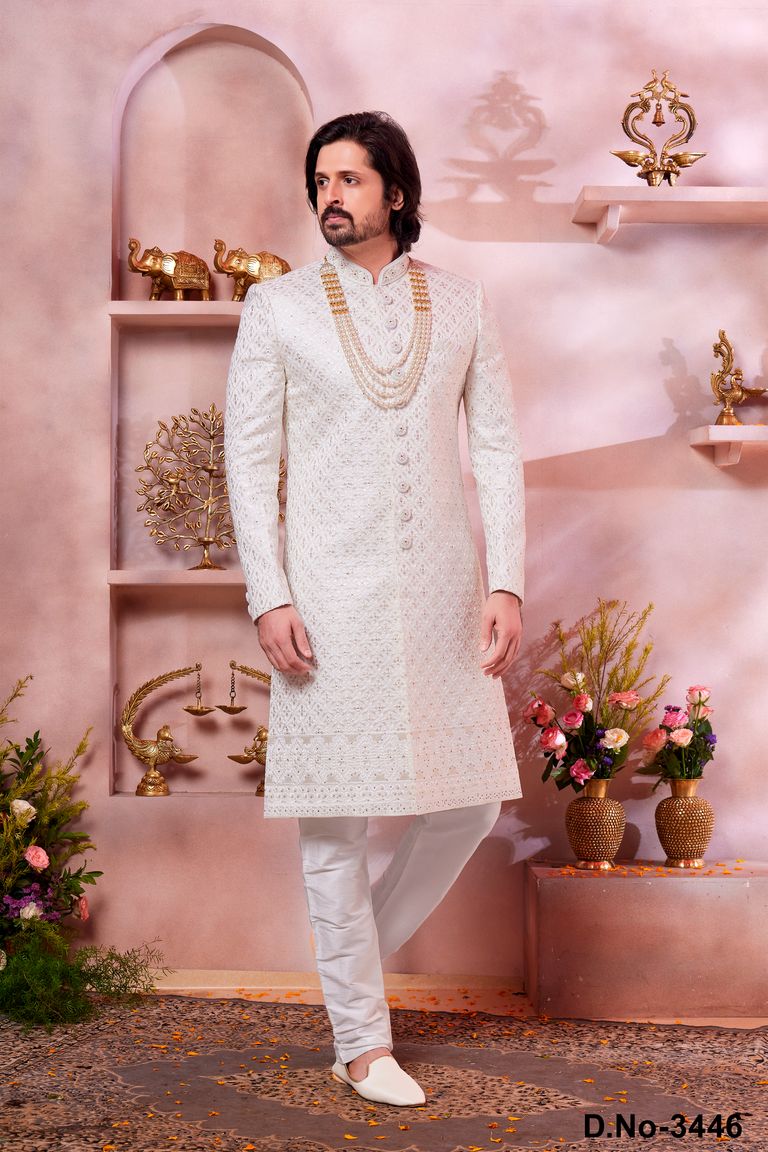 Artistic Cream Color Sherwani With All Over Work
