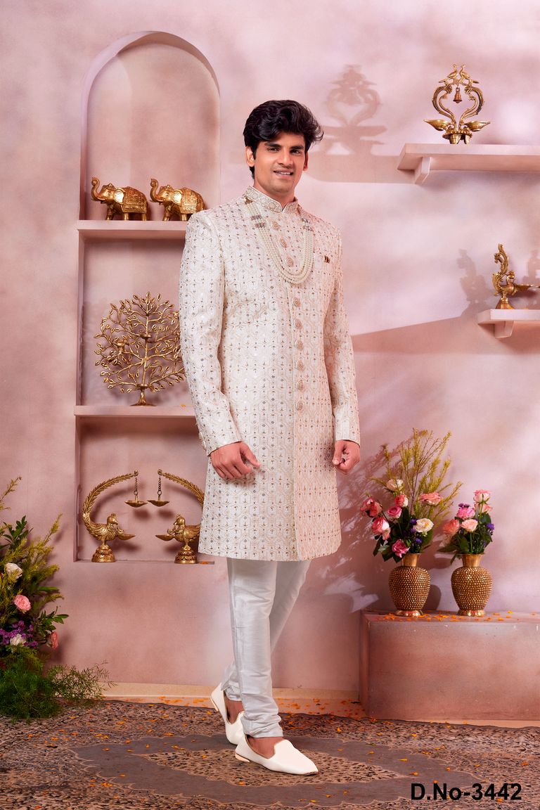 Classy Cream Wedding Sherwani For Groom