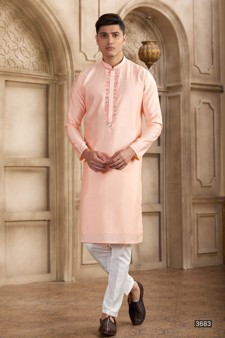 Stylish Pink Mirror Work Embroidery Kurta Pajama