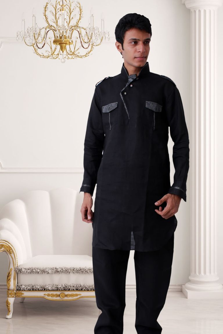 Splendid Black Pathani Suit BL4017