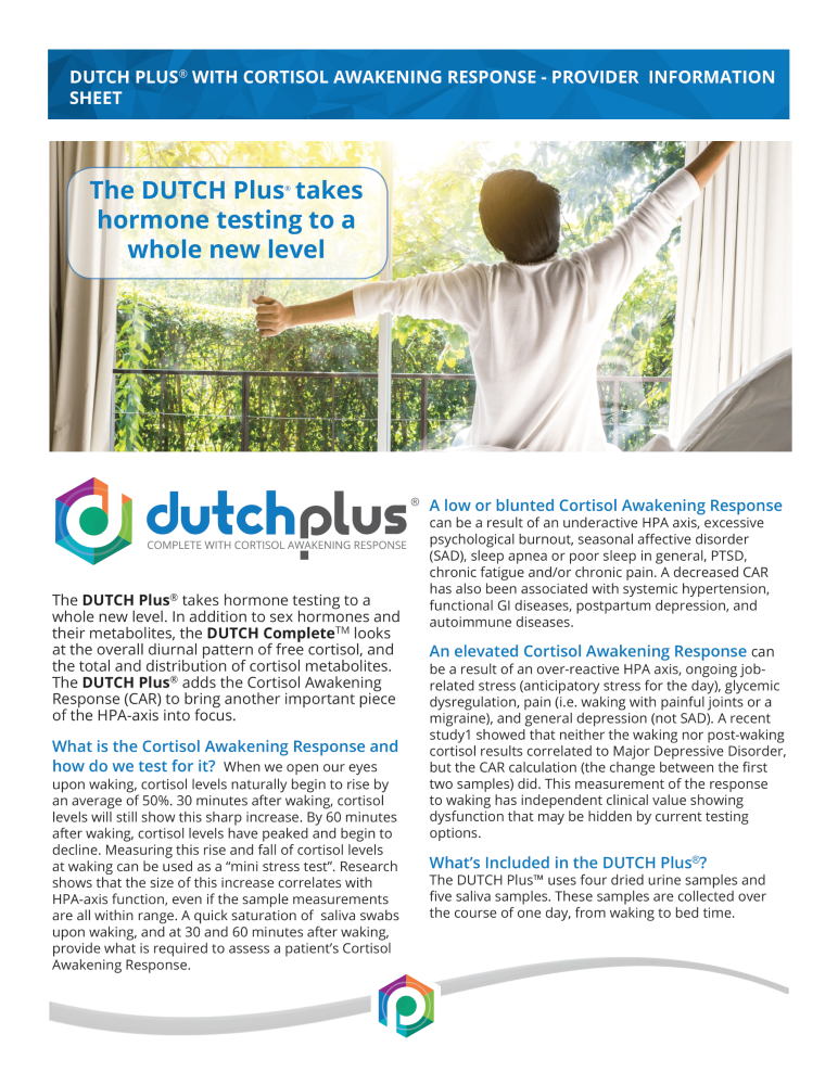 Dutch Plus with Cortisol Awakening Response provider info sheet