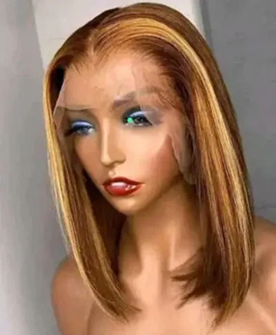 12 inches brown mixed gold wig