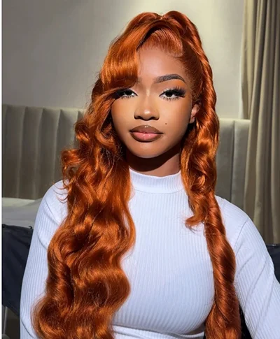 Orange wavy human hair blend 30 inches