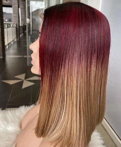 Wine and gold blunt wig