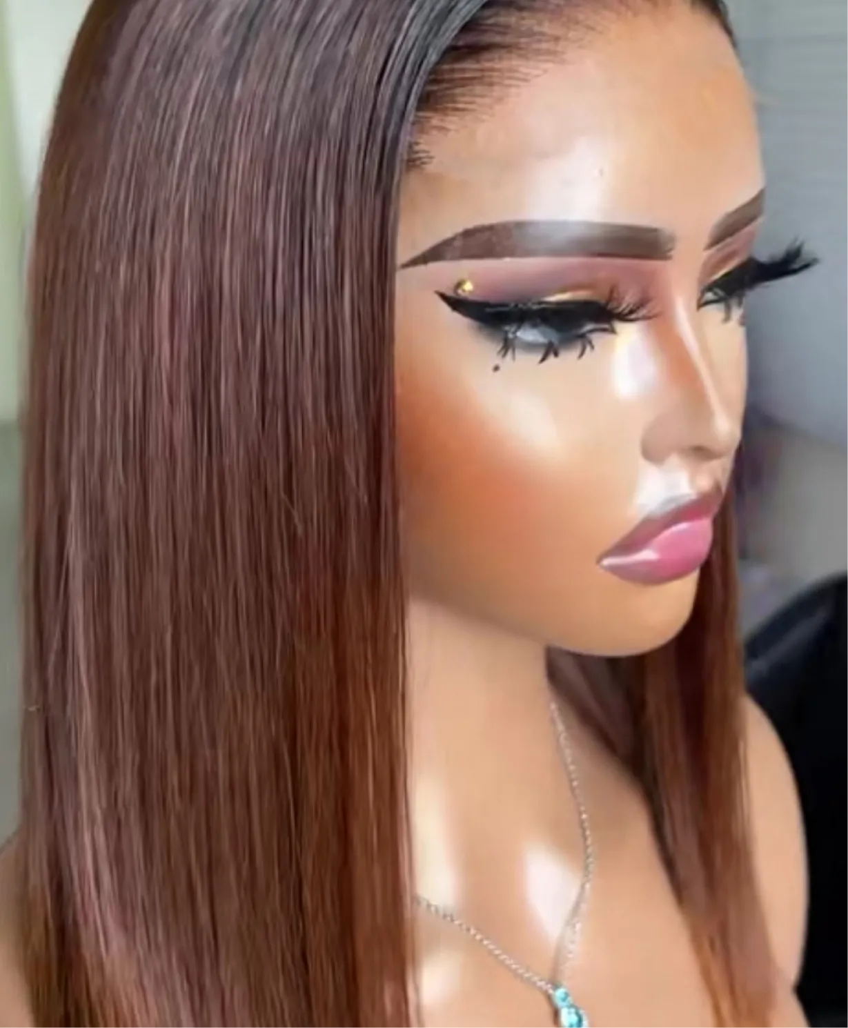 11. 14 inches bonestraight brown and black wig