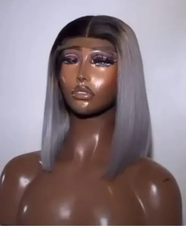 10 inches grey with dark roots vietnam wig