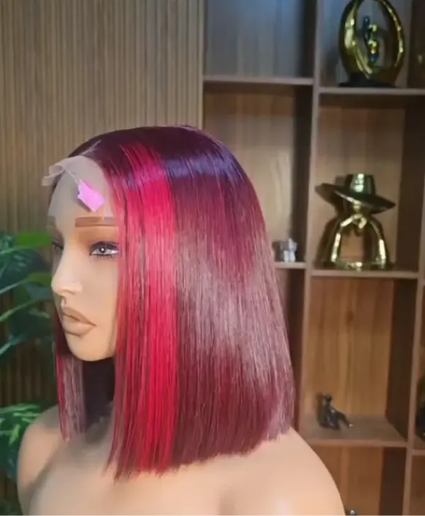 12 inches vietnamese burgundy birthmark wig