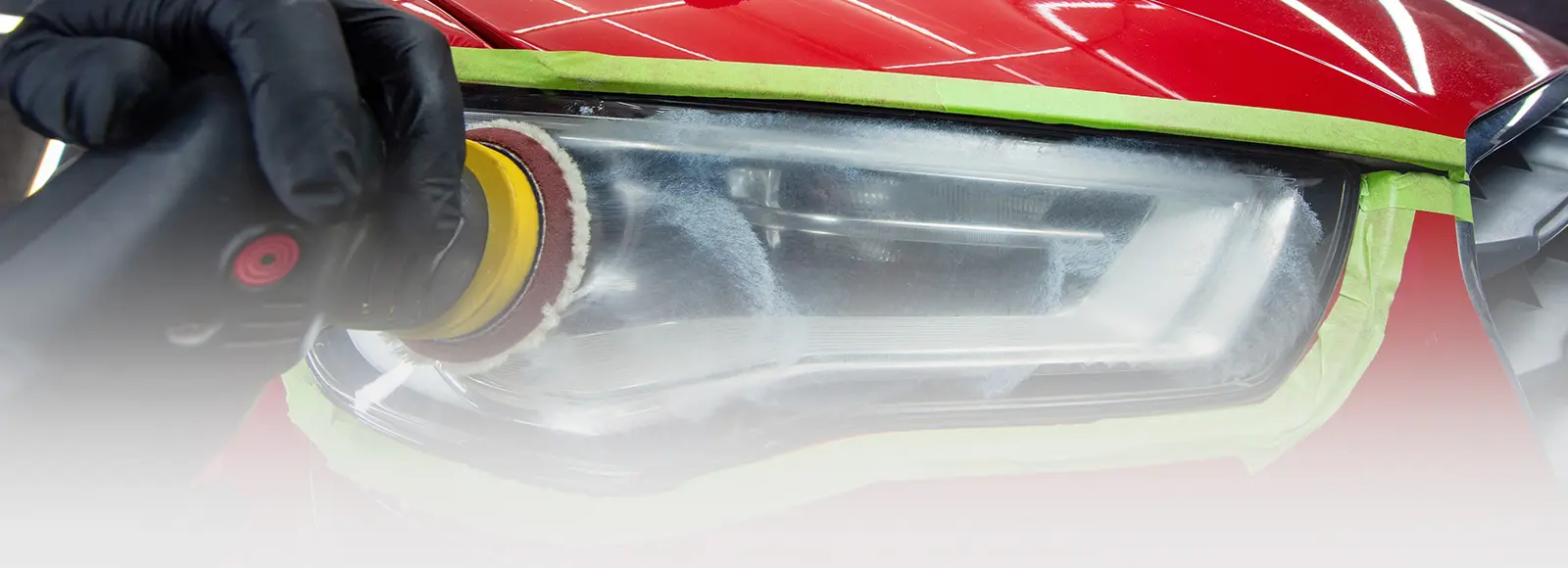 Headlight Restoration in Toronto, close-up during wet sanding
