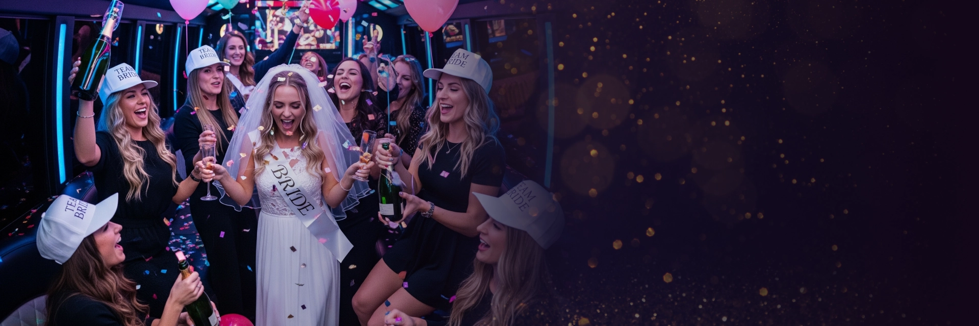 Wedding guests boarding luxury shuttle bus in Houston