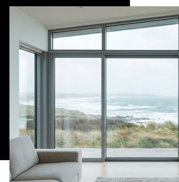 Reinforced architectural windows forming a hurricane system designed for extreme wind resistance.