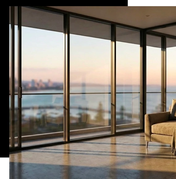 A modern house façade displaying a refined sliding system integrated into a clean architectural design.