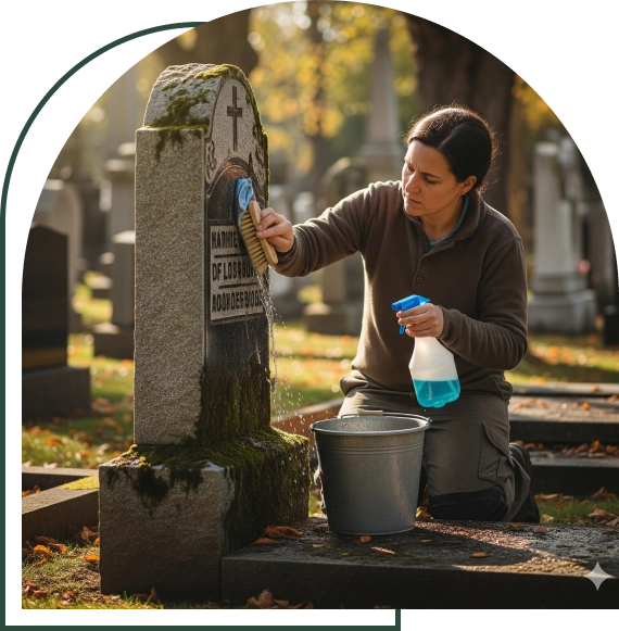 Technician providing headstone cleaning in Murrieta
