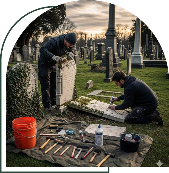 Gravestone repair in Murrieta before and after restoration