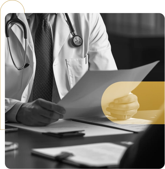 Neurologist analyzing medical records for legal case preparation