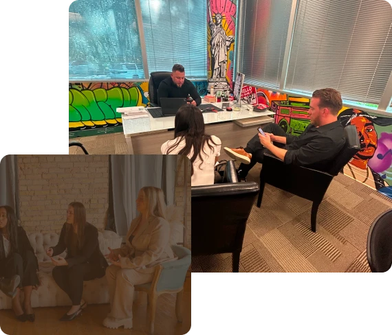 Business owners discussing B2B marketing campaigns growth strategy