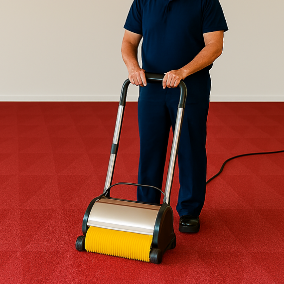 Low-moisture carpet cleaning system used in professional environments
