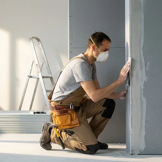 Drywall repair services in Menifee fixing wall damage in a modern home.