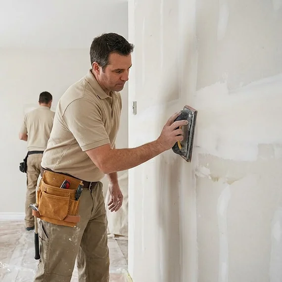 Dry wall contractor in Menifee completing clean interior wall repairs.