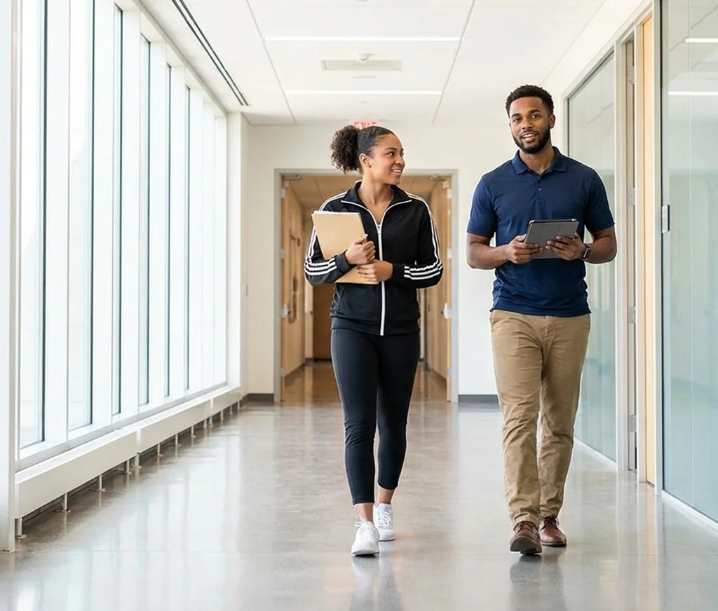 A young professional seeking career guidance services and advice for young adults in a quiet coworking space.