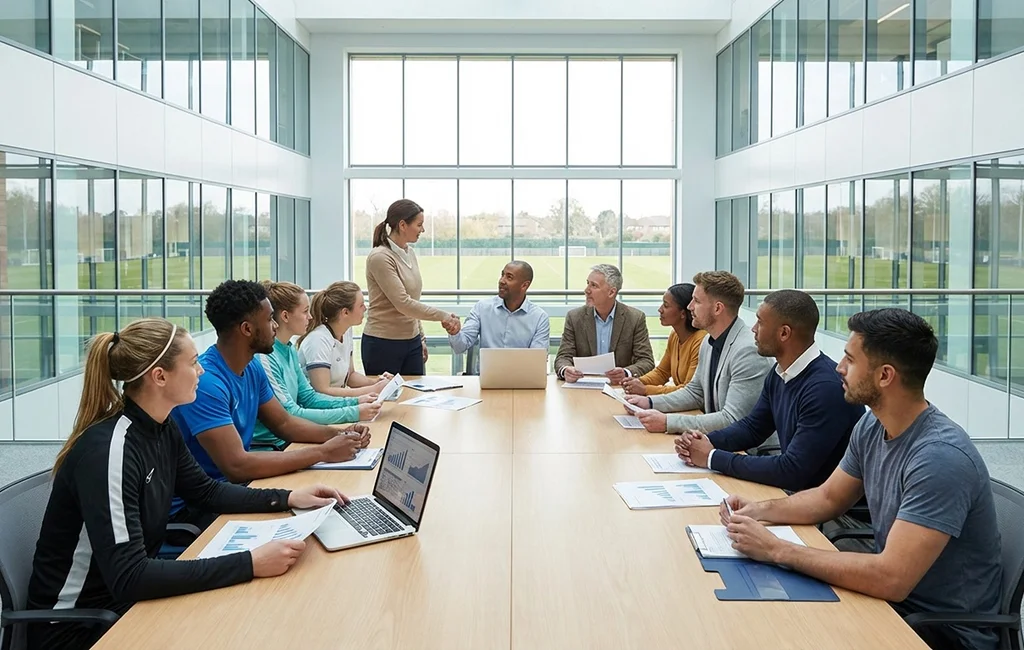 A former student-athlete meets with a career advisor to discuss personalized career services.