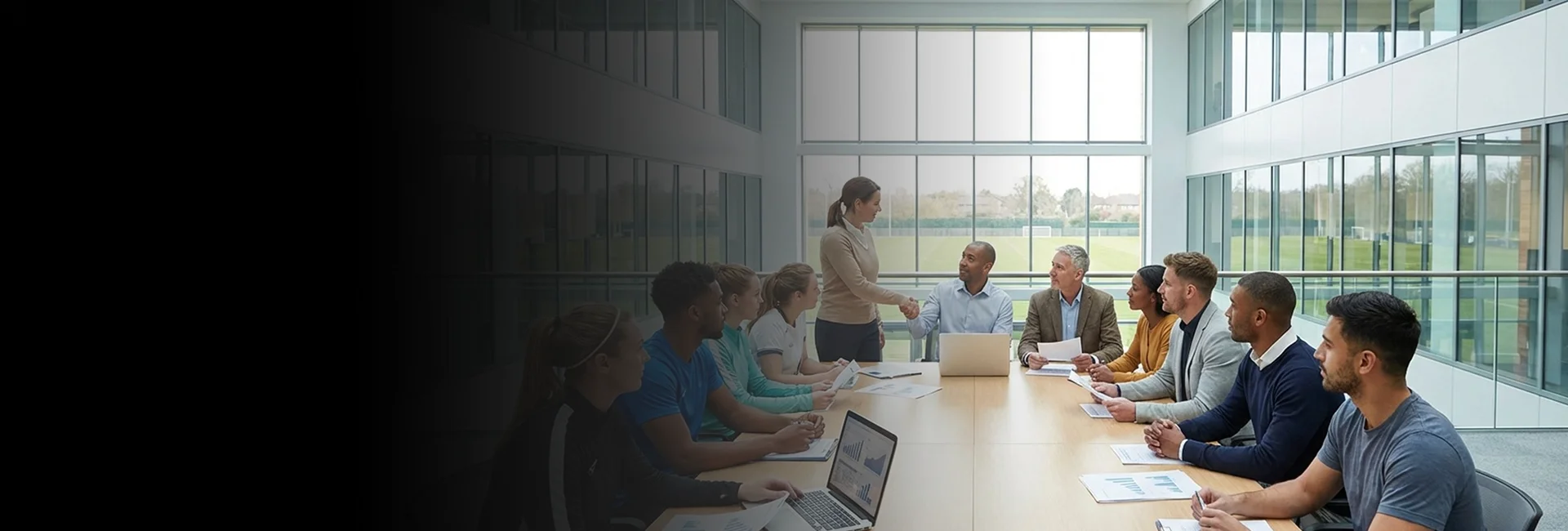 A former student-athlete meets with a career advisor to discuss personalized career services.