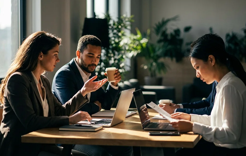 A former student-athlete reviews potential career opportunities while working at a modern desk.