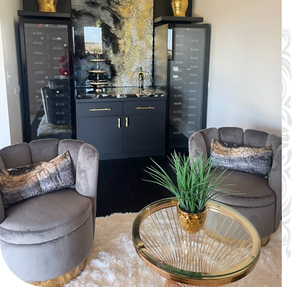 Designer selecting fabrics for upholstery services in Bakersfield.