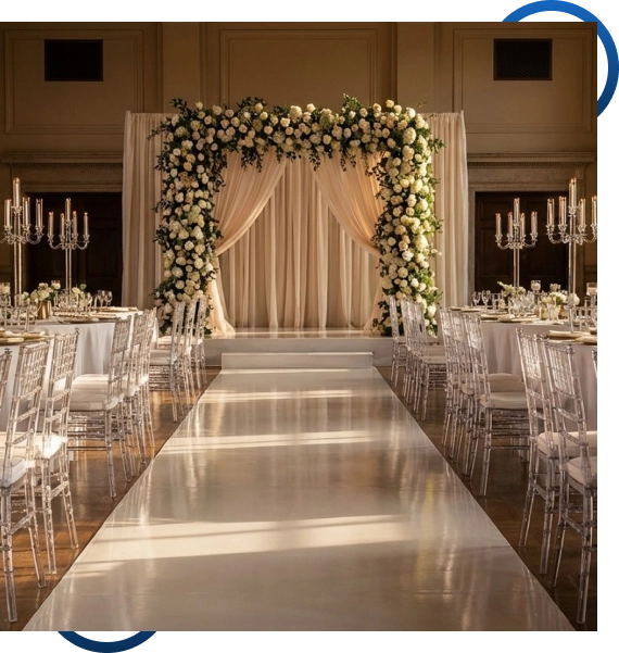 A backdrop display set up with wedding rental services in Mississauga for photos.