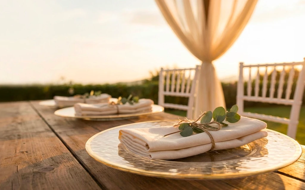 Ceremony chairs set in place for wedding rental services in Mississauga outdoors.