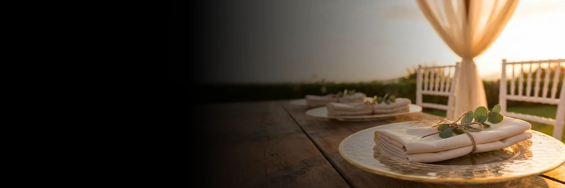 Ceremony chairs set in place for wedding rental services in Mississauga outdoors.