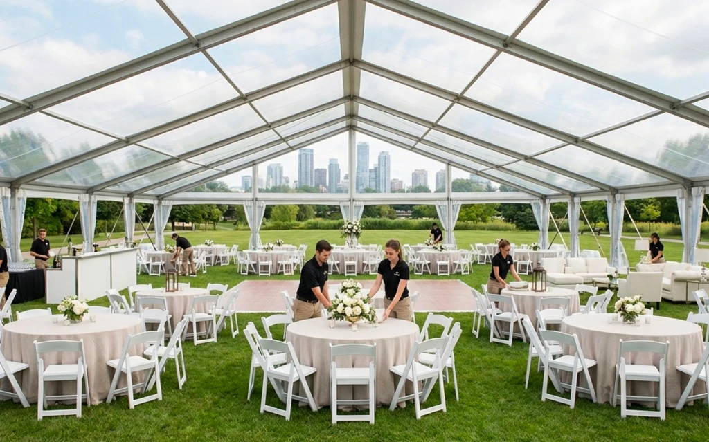 A modern seating layout featuring event furniture rentals in Mississauga for guests.