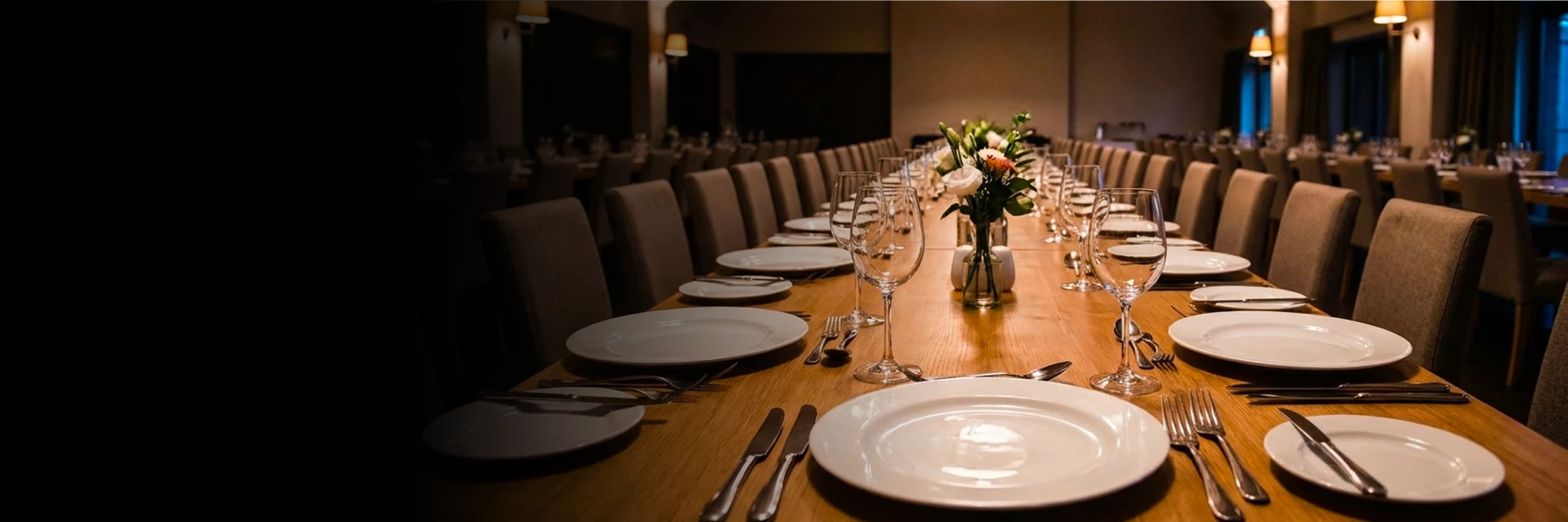 A reception setup featuring party equipment rental services in Toronto at a downtown venue.