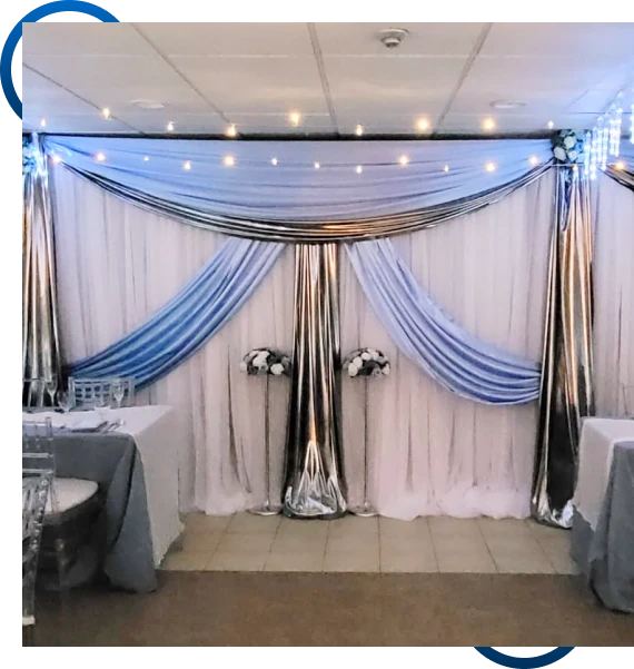 A themed celebration setup featuring event decor rentals in Mississauga with lighting.