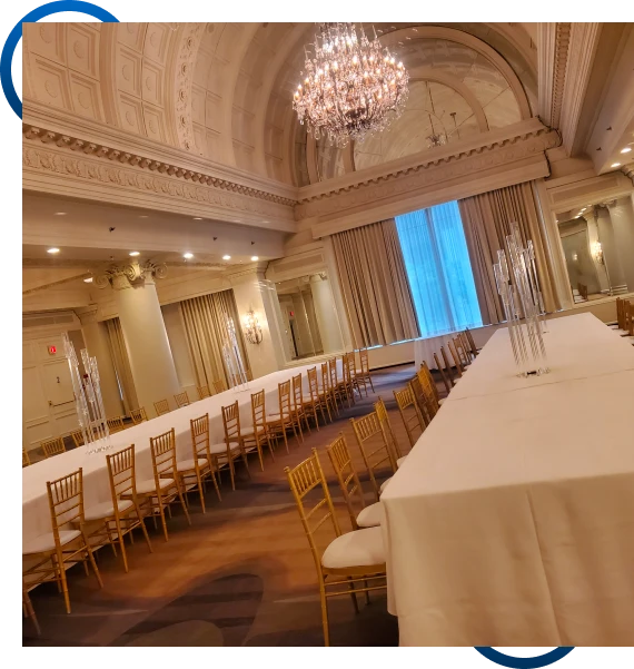 A head table styled using linen rentals in Mississauga with elegant draping.