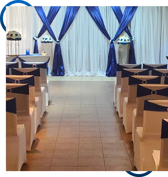 A full room setup displayed with event rental services in Mississauga for a gala night.