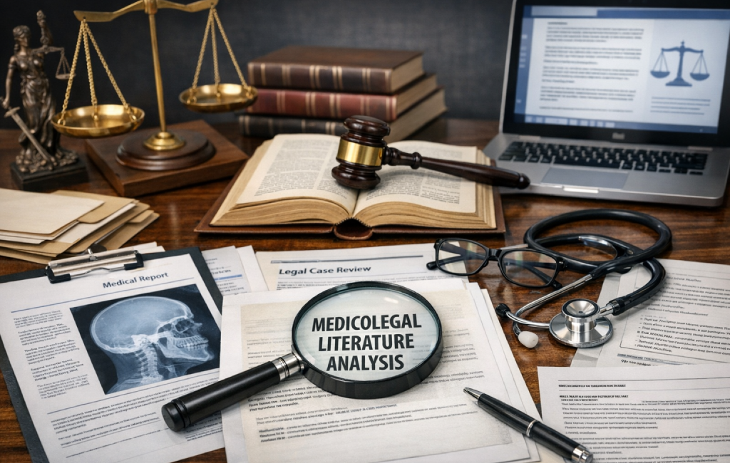 Dr. Mandoff performing medicolegal literature analysis for legal teams