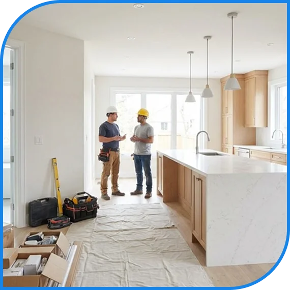 Kitchen renovation services team installing cabinets in Kitchener