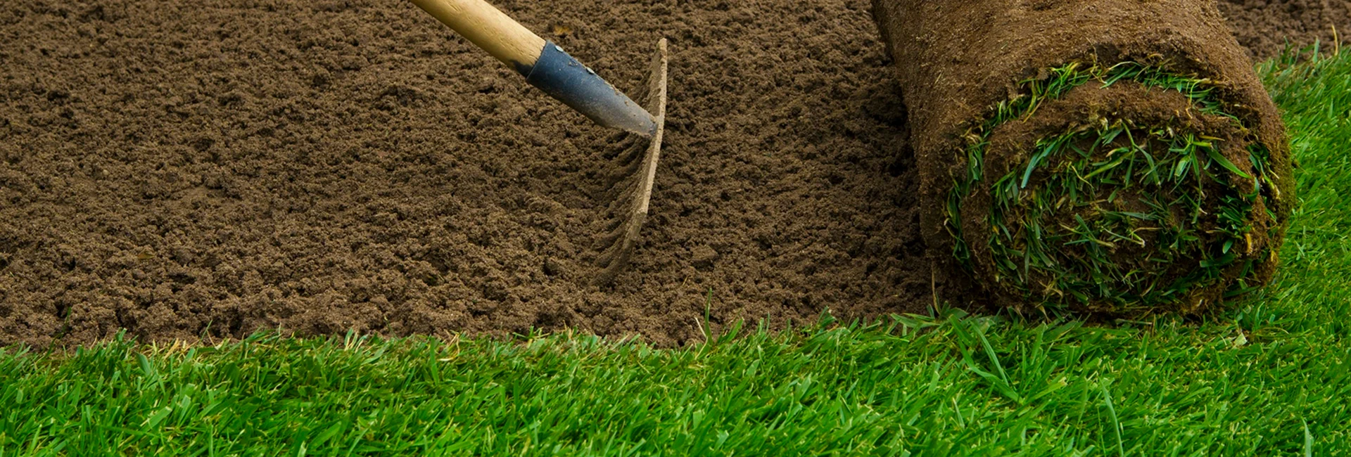 A landscaping crew carefully leveling soil during sod installation in Frisco, TX at a residential front yard.