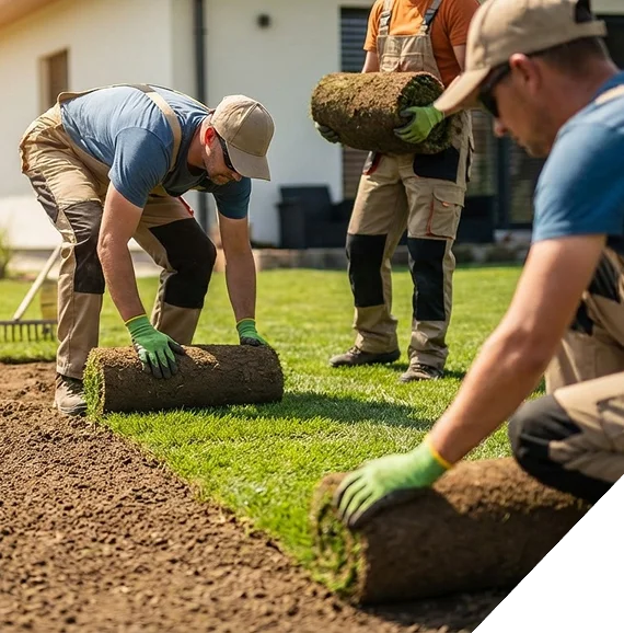 A wide-angle view of a newly installed front lawn following sod installation in Frisco, TX.