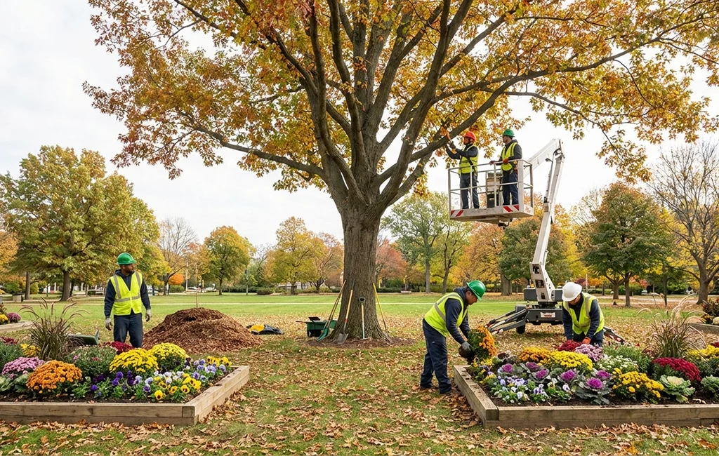 Landscape services in Frisco shown as a project manager reviews outdoor plans on site.